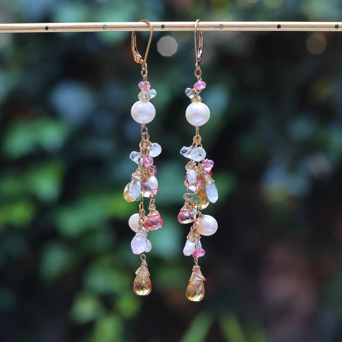 Autumn Coin Pearl & Mixed Gemstone Dangling Cluster store Earrings