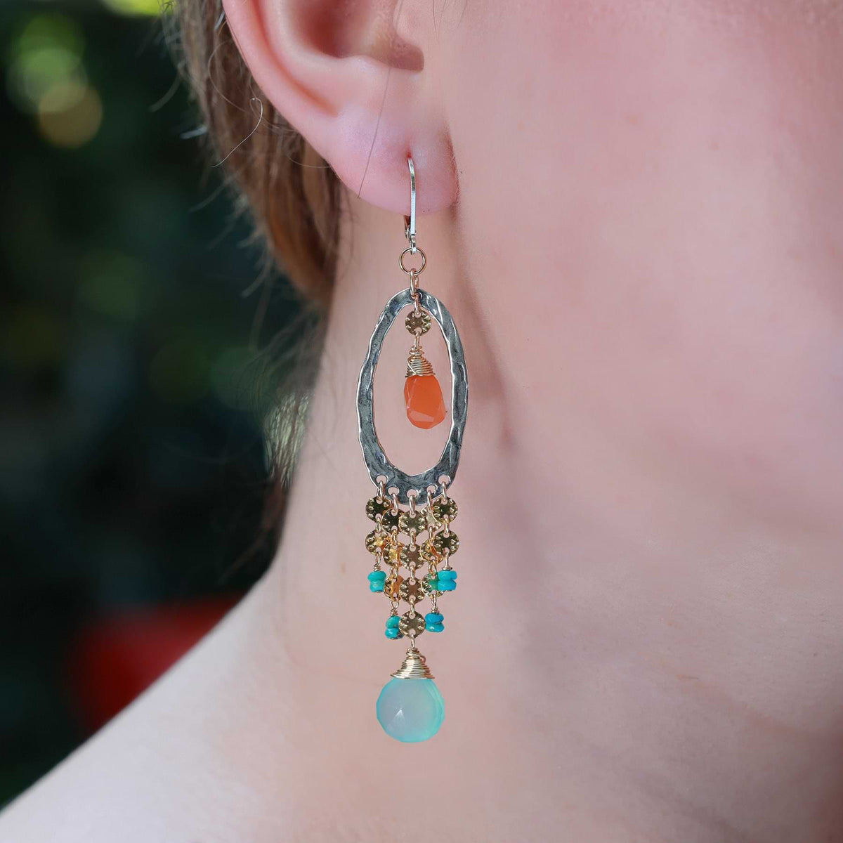 Turquoise and Carnelian Dangle top Earrings