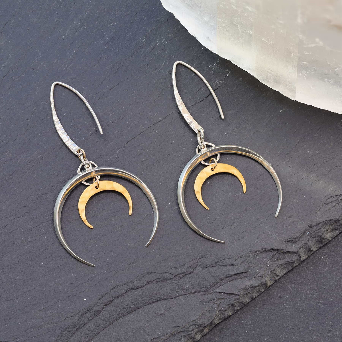 Black Onyx Moon Earrings Black Upside Down Moon Earrings 