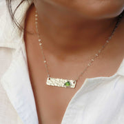 Bar One - Textured Silver and Tourmaline Bar Necklace lifestyle main image | Breathe Autumn Rain Jewelry