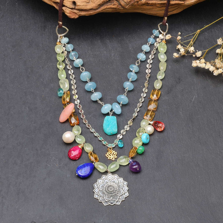 Bohemia - Multi Gemstone Triple-Layered Necklace main image | Breathe Autumn Rain Jewelry