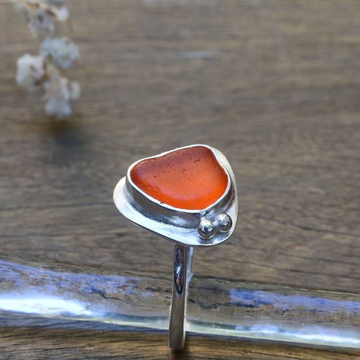 Bonfire - Orange Seaglass Silver Ring