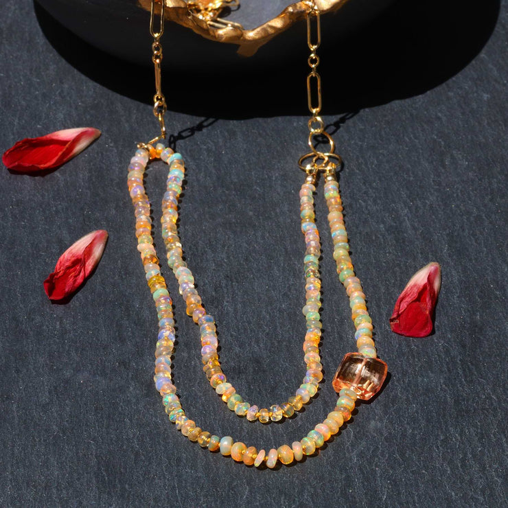 Cancun - Mexican Fire Opal Gold Necklace main image | Breathe Autumn Rain Jewelry