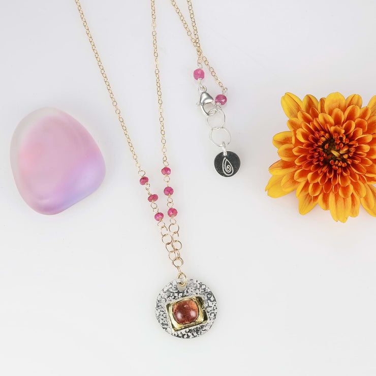 Femininity -  Pink Tourmaline Mixed Metal Necklace alt image | Breathe Autumn Rain Jewelry