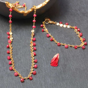 Hibiscus and Honeysuckle - Ruby Gold Necklace alt image | Breathe Autumn Rain Jewelry