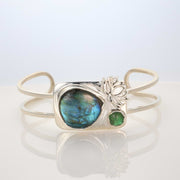 Northern Light - Labradorite & Tourmaline Silver Double Bangle Bracelet alt image | Breathe Autumn Rain Jewelry