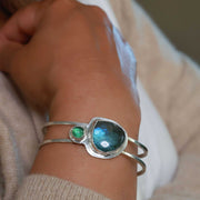 Labradorite & Tourmaline Silver Double Bangle Bracelet lifestyle alt image | Breathe Autumn Rain Jewelry