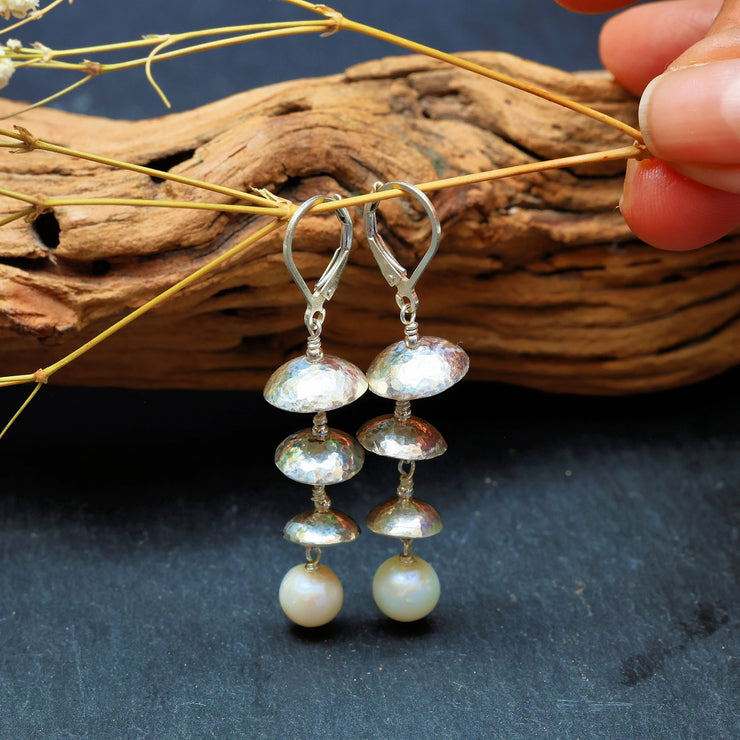 Moon Jellyfish - Silver Cascading Disc Pearl Earrings