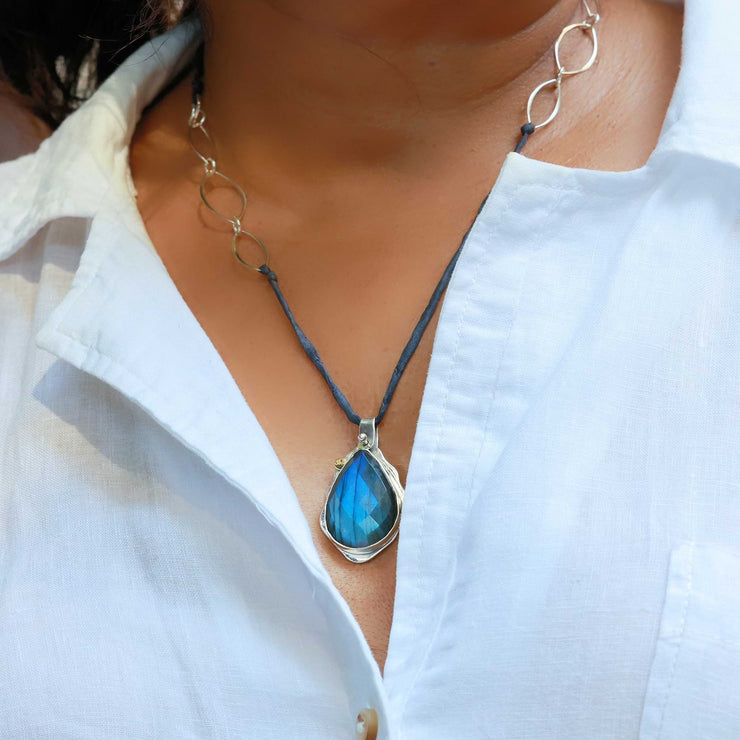 Moonbath - Labradorite Pendant Necklace lifestyle alt image | Breathe Autumn Rain Jewelry