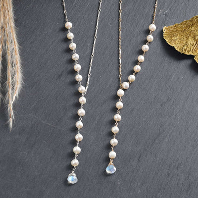 Moonstone and Pearl Necklace main image | Breathe Autumn Rain Jewelry