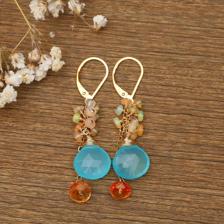 Multi Gemstone Gold Cluster Earrings alt image | Breathe Autumn Rain Jewelry