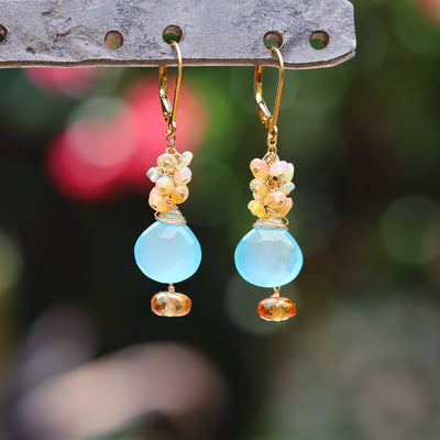 Multi Gemstone Gold Cluster Earrings main image | Breathe Autumn Rain Jewelry