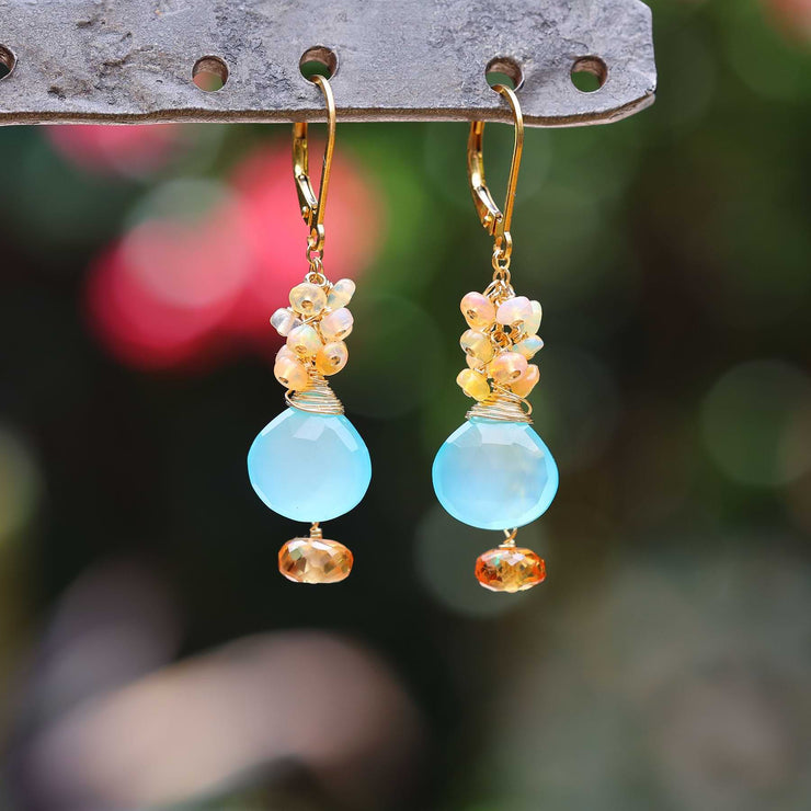 Multi Gemstone Gold Cluster Earrings main image | Breathe Autumn Rain Jewelry