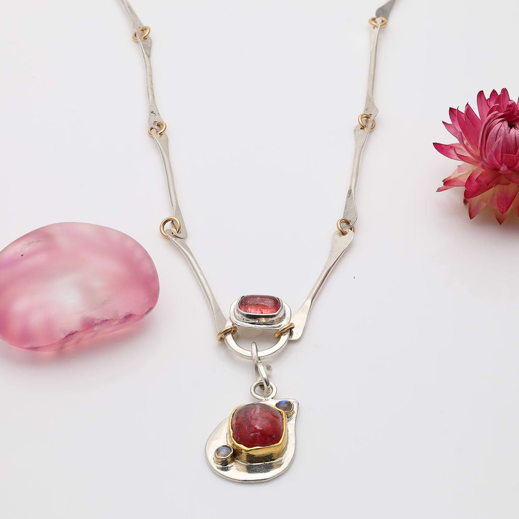 Pink Tourmaline Silver Necklace - Breathe Autumn Rain Jewelry