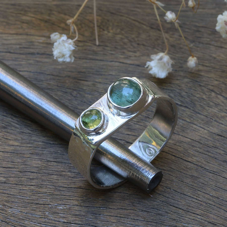 Phytoplankton - Green Tourmaline Silver Ring