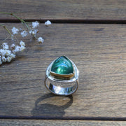 Rare Green Tourmaline Mixed Metal Statement Ring alt image | Breathe Autumn Rain Jewelry