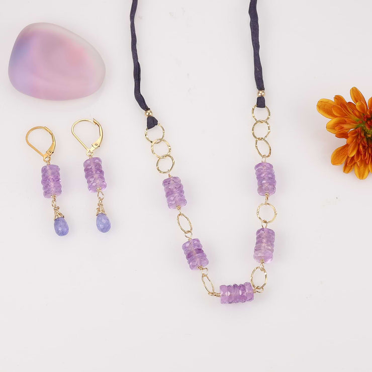 Wisteria Whispers - Pink Amethyst Gold Necklace alt image | Breathe Autumn Rain Jewelry