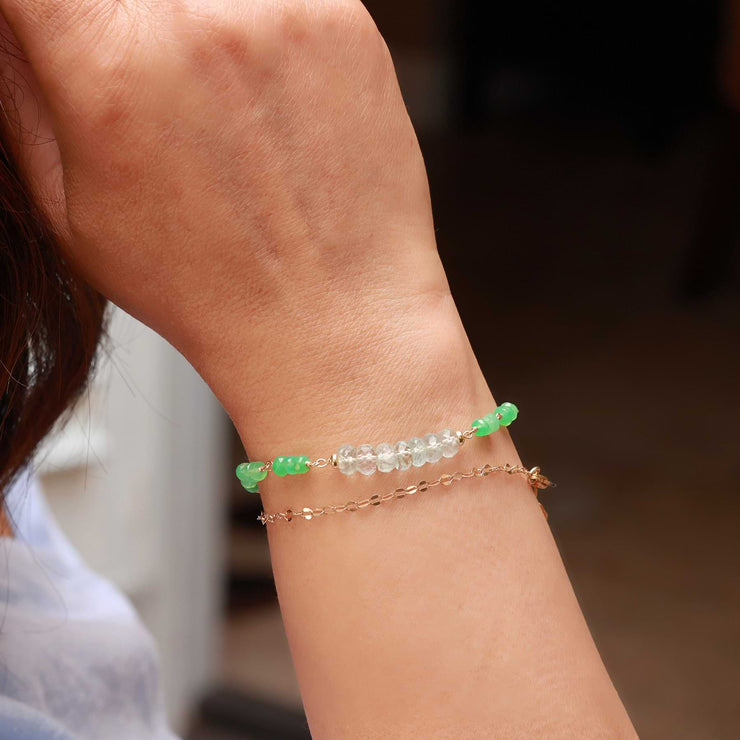 Leaf and chrysoprase bracelet in solid silver with gold