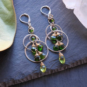 Fiona - Chrome Diopside and Peridot Silver Drop Hoop Earrings main image | Breathe Autumn Rain Artisan Jewelry