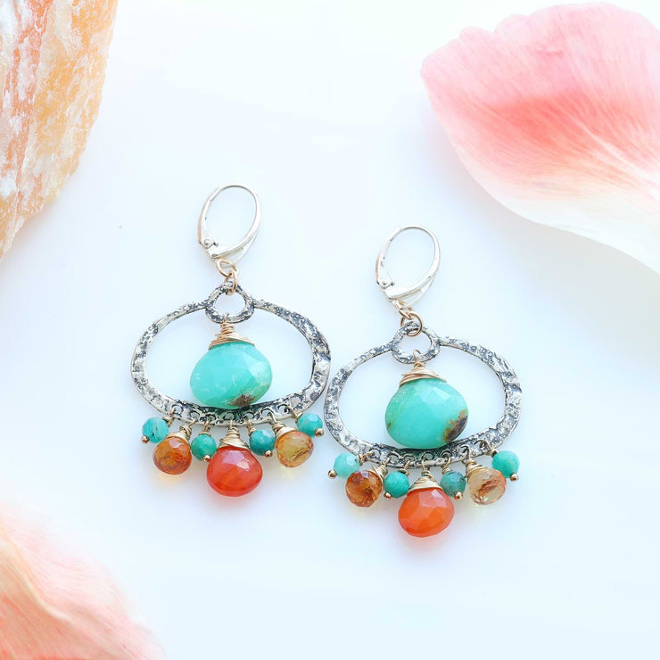 Multi Gemstone Rustic Chandelier Silver Earrings | Breathe Autumn