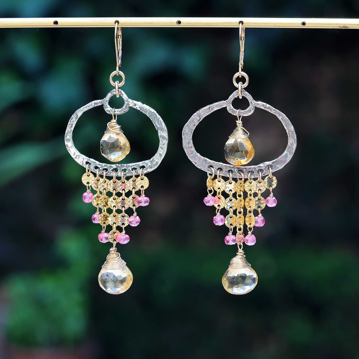 Mirabeau - Citrine and Pink Topaz Drop Earrings alt image | Breathe Autumn Rain Artisan Jewelry