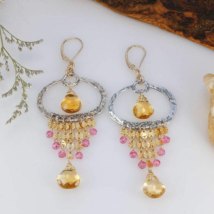 Mirabeau - Citrine and Pink Topaz Drop Earrings main image | Breathe Autumn Rain Artisan Jewelry