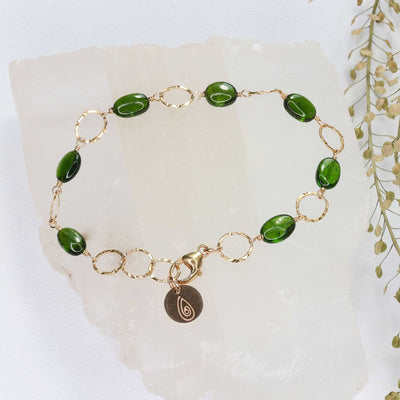 Palm Leaf - Chrome Diopside Gold Bracelet main image | Breathe Autumn Rain Artisan Jewelry