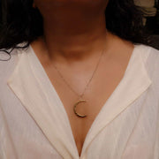 Sahara - Rose Gold Crescent Moon Necklace life style image | Breathe Autumn Rain Artisan Jewelry