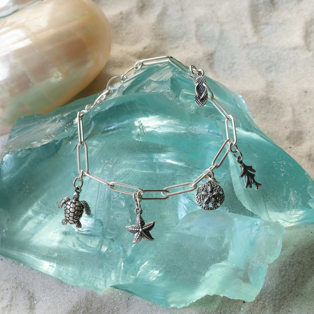 Sterling silver bracelet, Delicate charm silver bracelet, Aquamarine, Sterling Silver outlet drop ocean charm, Unique Sterling Silver Beach Jewelry