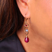 Winterberry - Ruby and Labradorite Gold Drop Earrings life style image | Breathe Autumn Rain Artisan Jewelry