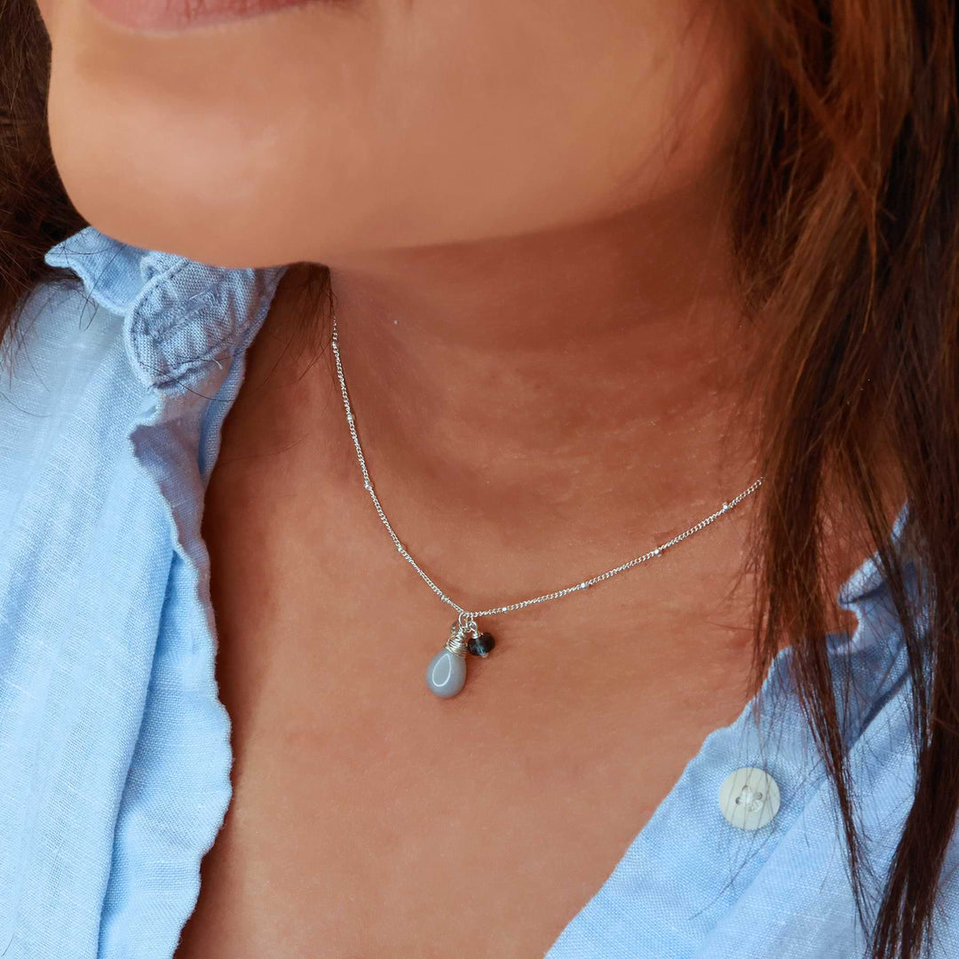 Handcrafted Sterling Silver Necklace with aquamarine 2024 and moonstone.